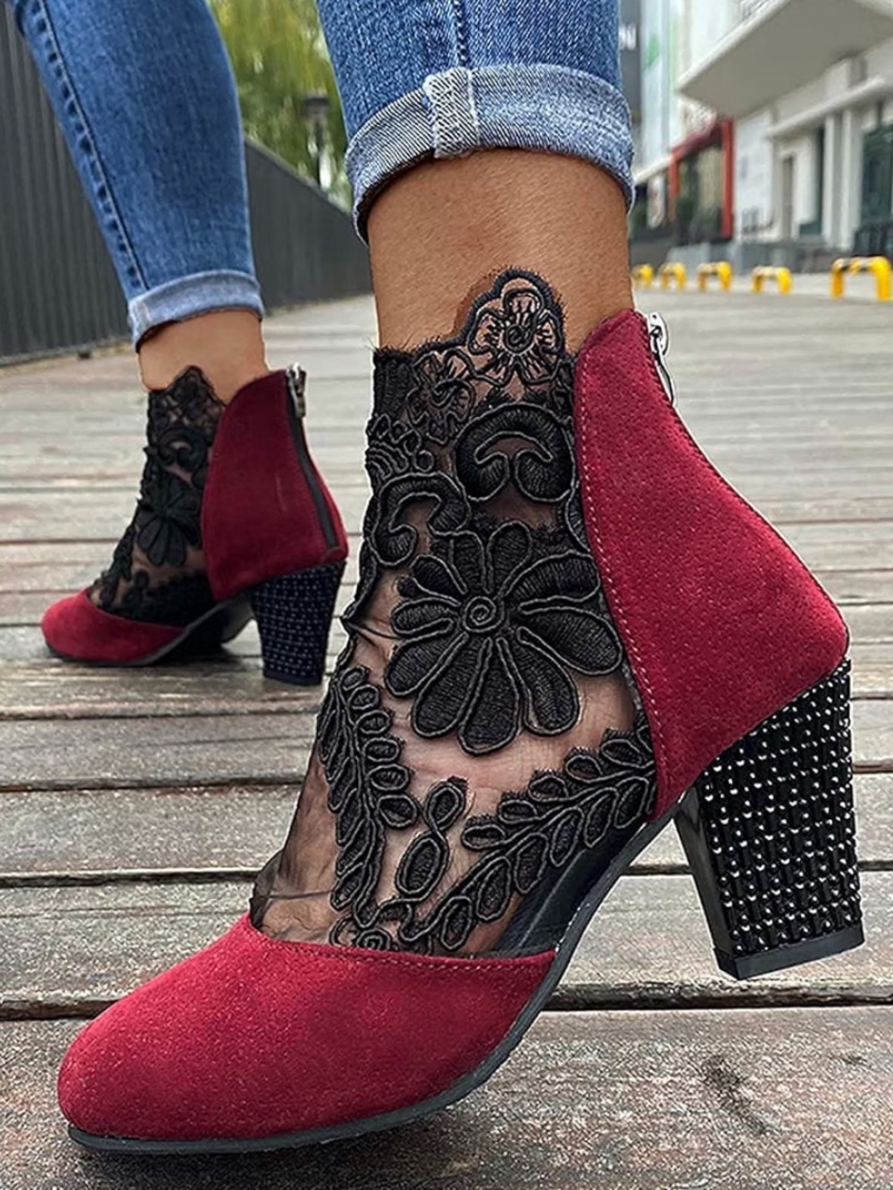 Womens Sandal Boots Sexy Lace Breathable Fashion Round Toe Back Zipper Booties